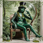 Mysterious Figure in Ornate Chair with Masks and Drapery