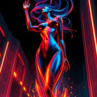 Glowing Woman with Tree Branches and Vintage Building