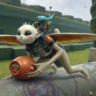 Whimsical Scene of a Figure on a Flying Machine