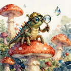 Surreal Scene of a Robotic Alien on a Mushroom