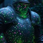 Warrior in Metallic Armor with Intricate Design