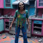 Rugged Man in Colorful Cluttered Kitchen Setting