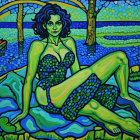 Artistic depiction of a woman by the seaside