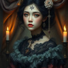 Detailed Portrait of Woman in Dark Teal Dress