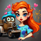 Animated Character with Owl and Colorful Bubbles