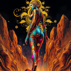 Fantasy Night Scene with T-Rex Head Over Boat