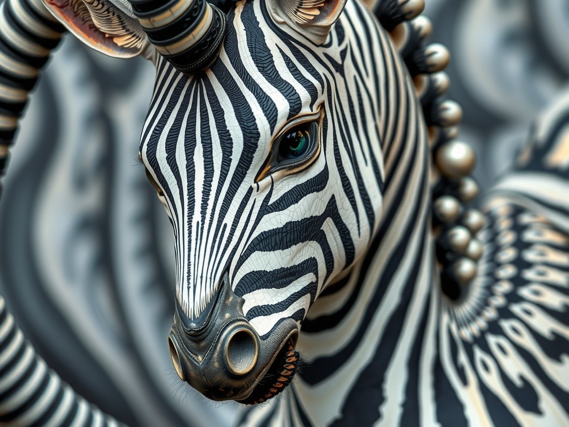 Zebra Sculpture with Intricate Black and White Stripes