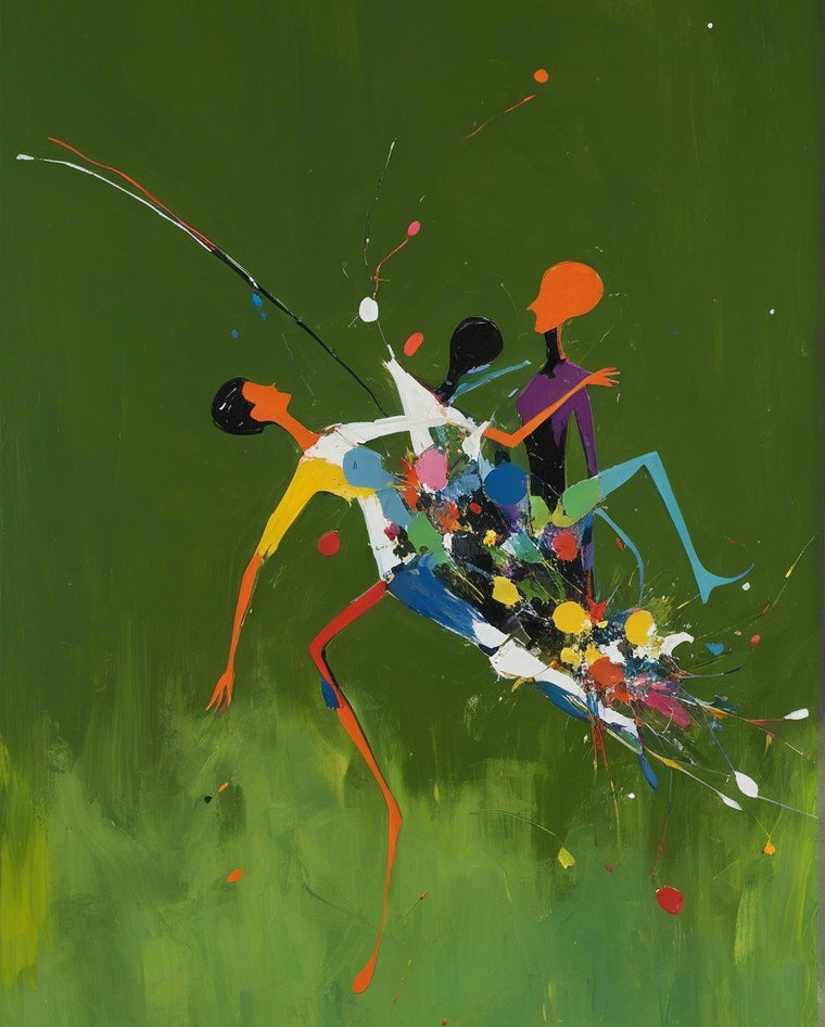 Abstract Artwork of Two Stylized Figures in Motion
