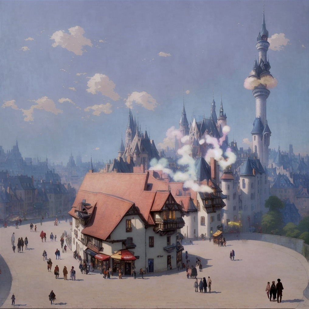 Whimsical Fairytale Town with Colorful Houses and Castle