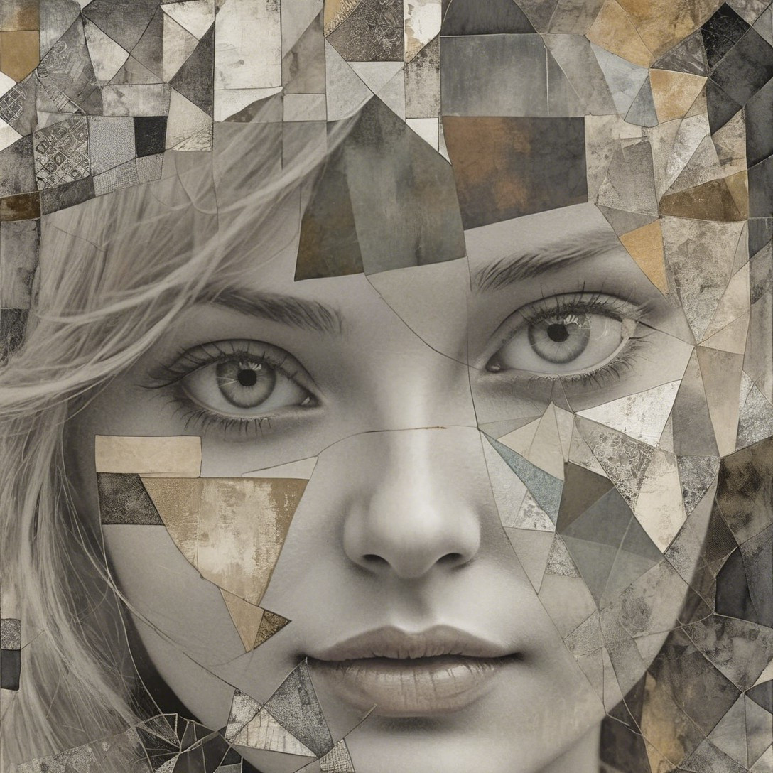 Fragmented Portrait of a Woman with Geometric Shapes