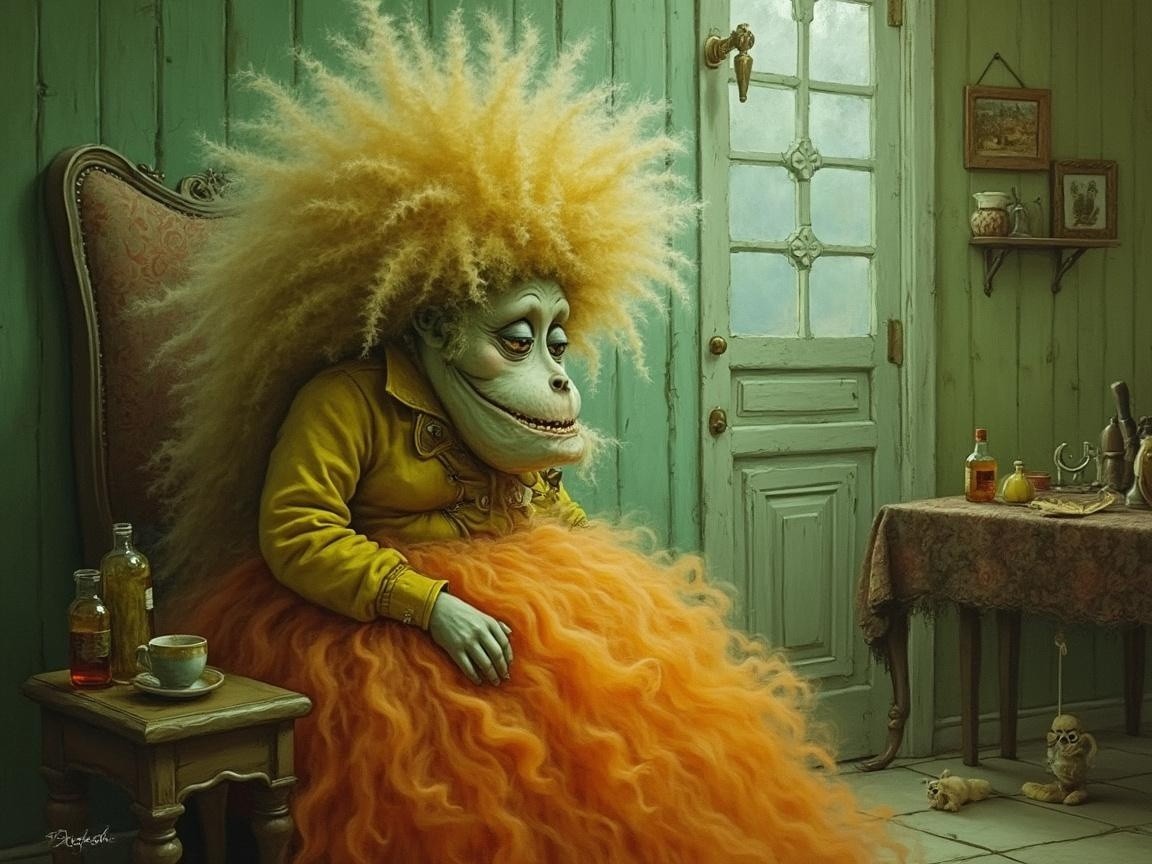 Whimsical Creature in Cozy Vintage Room Setting