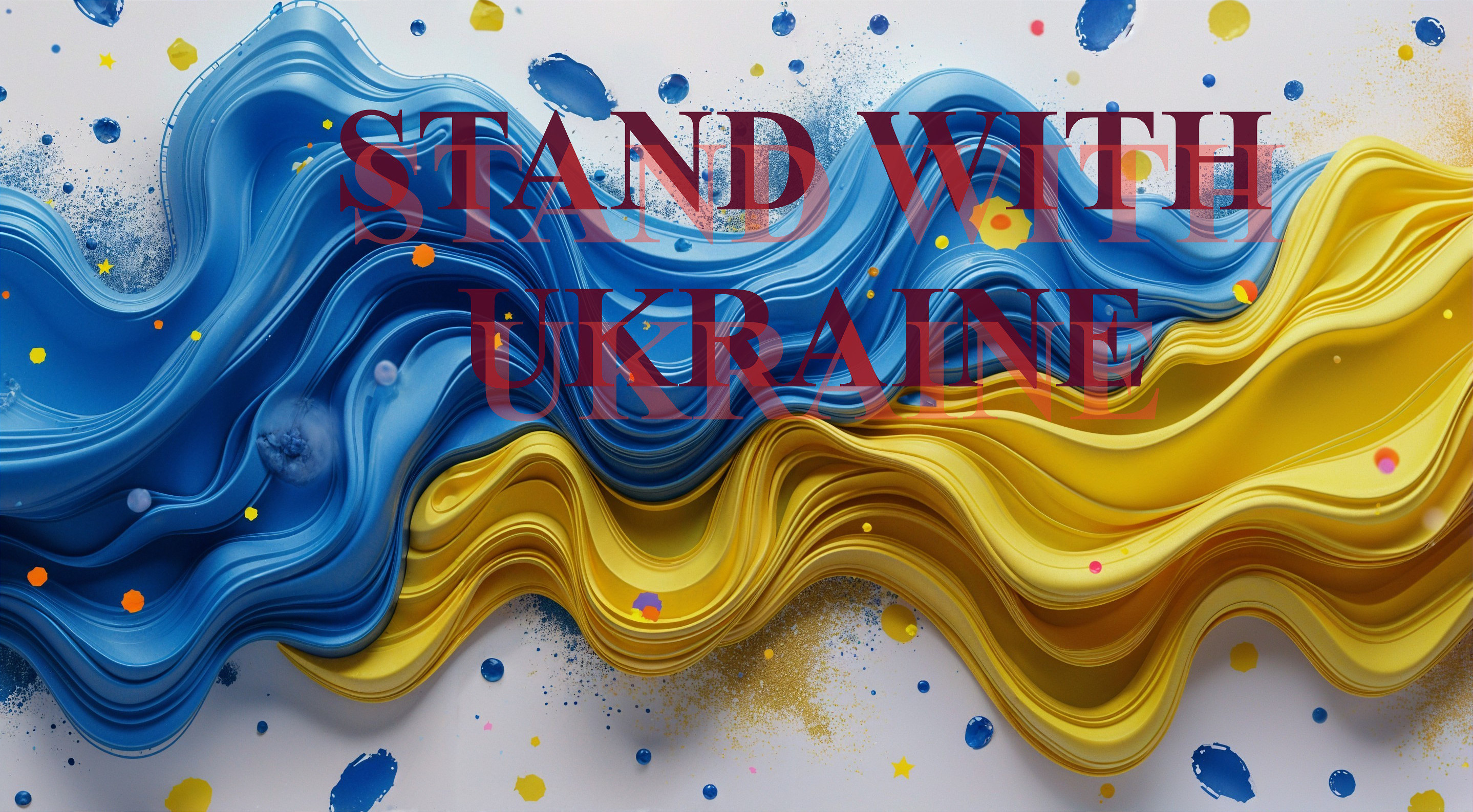 Abstract Artwork with Blue and Yellow Waves and Text