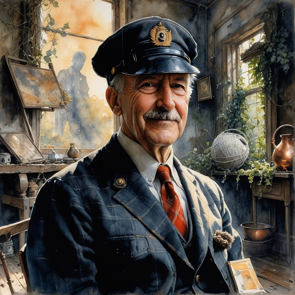Elderly Man in Vintage Uniform in Rustic Room
