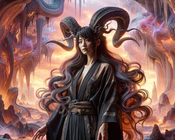 Mystical Figure in a Vibrant Otherworldly Landscape