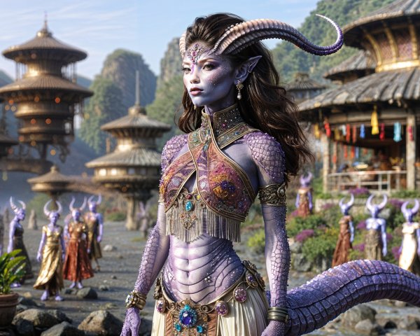 Majestic Figure in Purple Armor in Fantastical Landscape