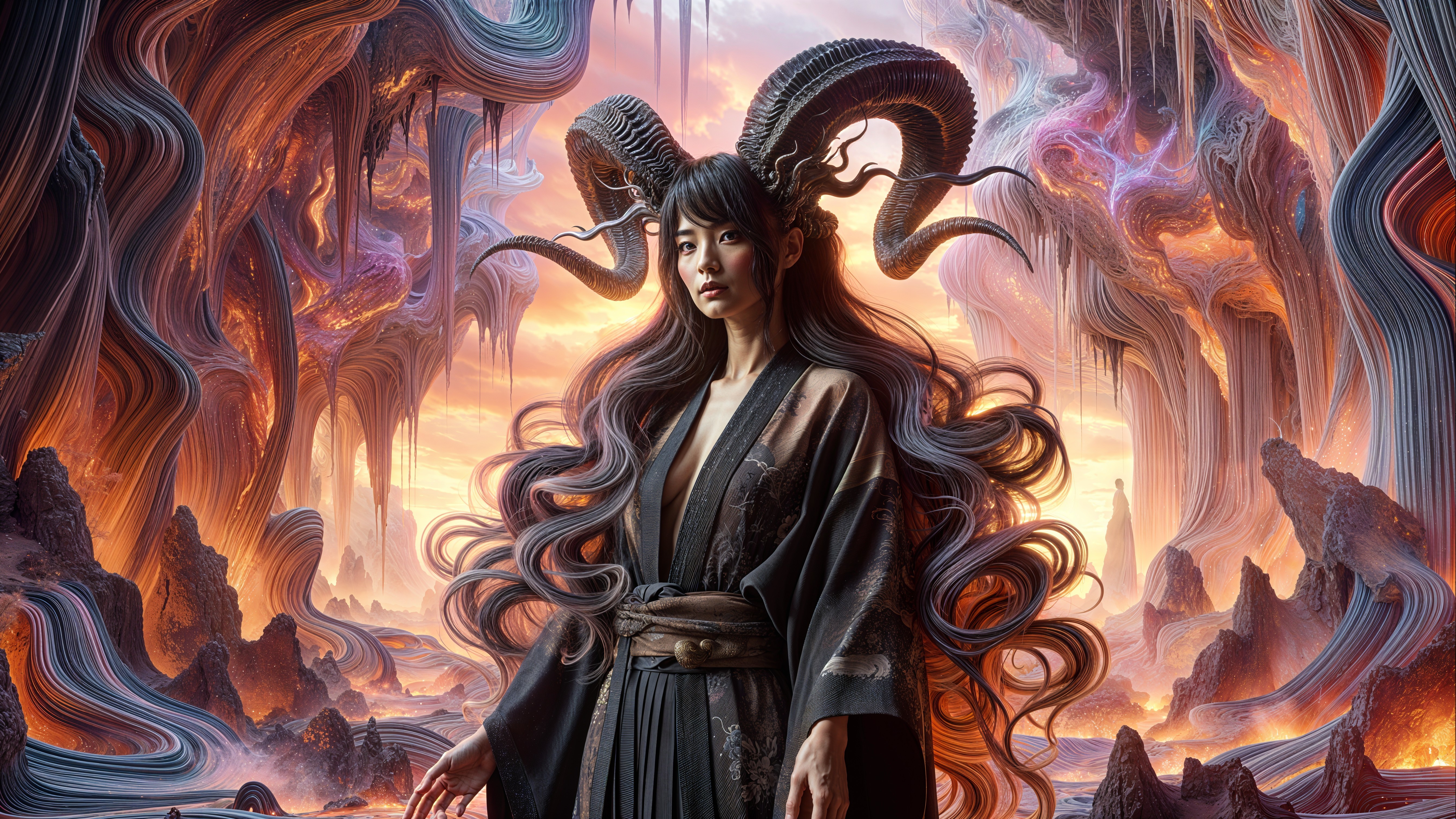Mystical Figure in a Vibrant Otherworldly Landscape
