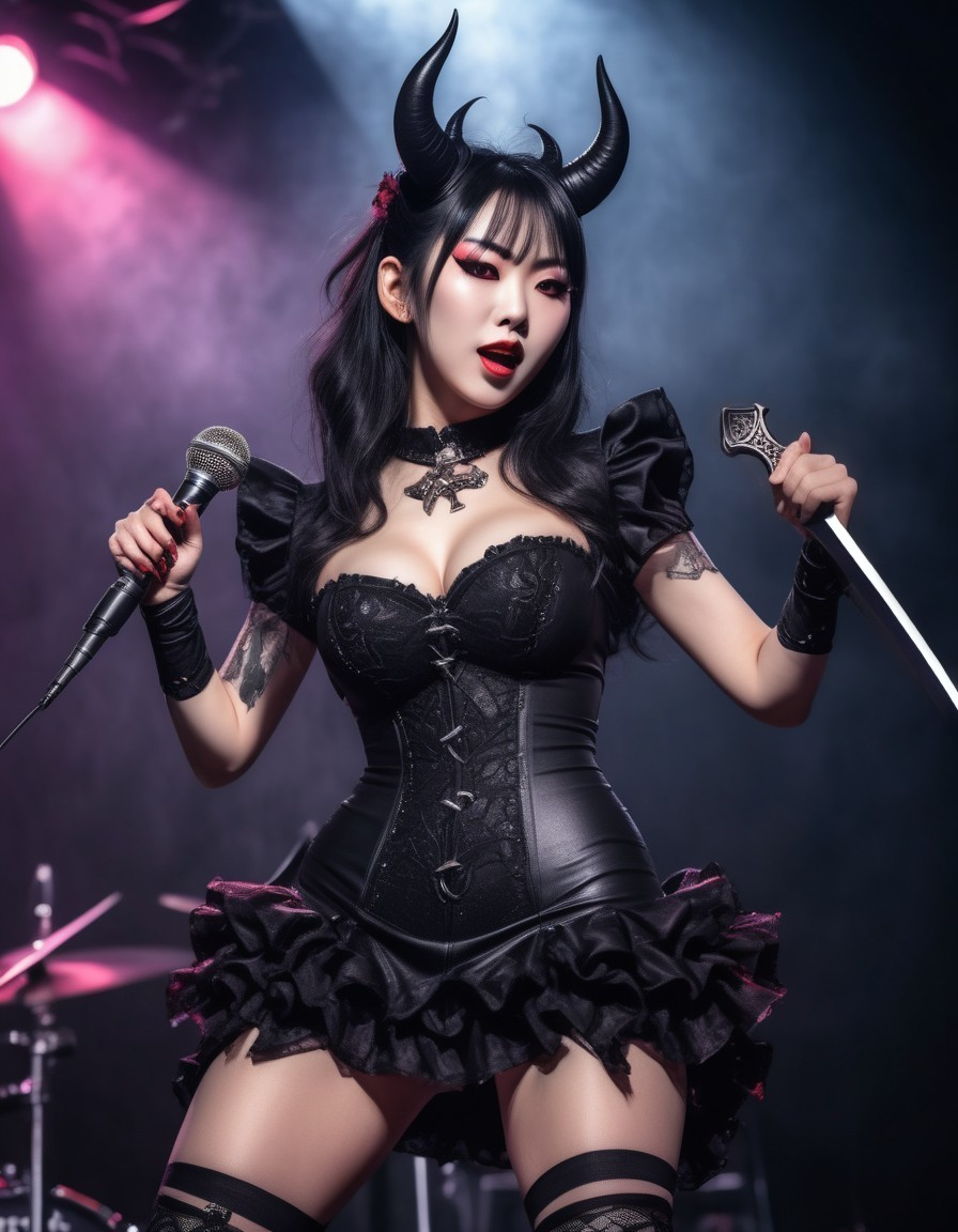 Striking Performer in Dark Costume Captivates Audience