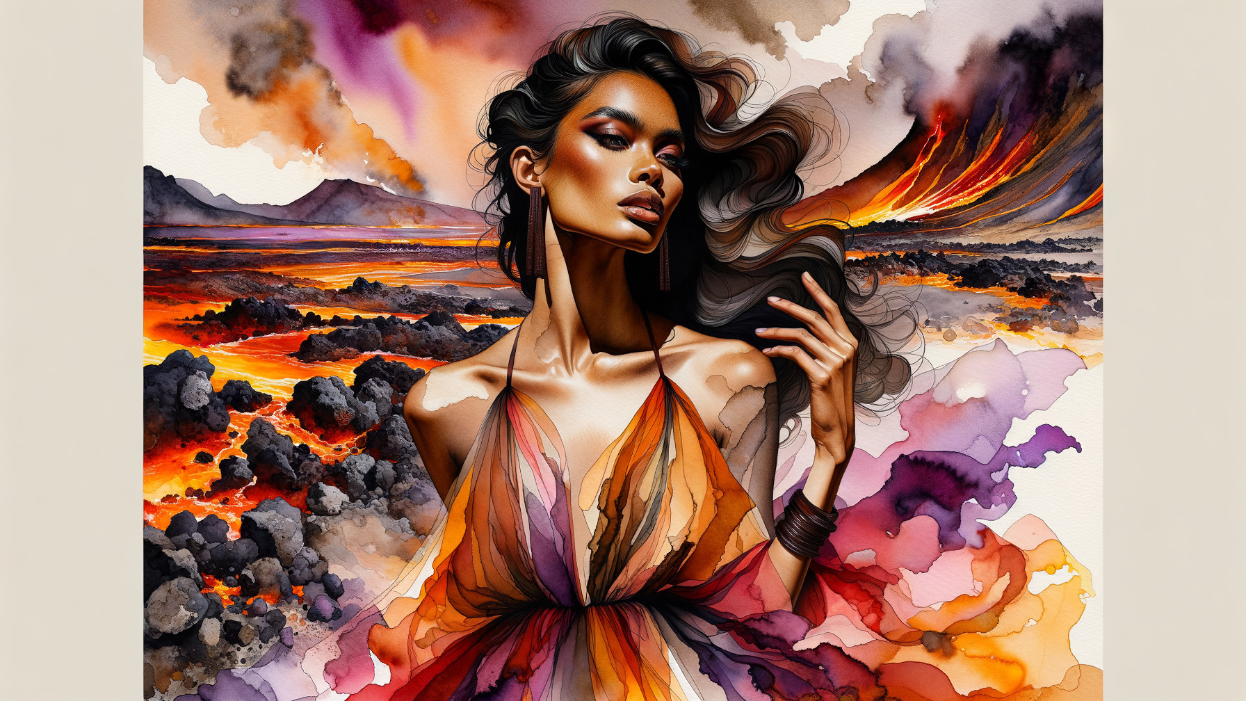 Vibrant Figure in Dramatic Lava Landscape