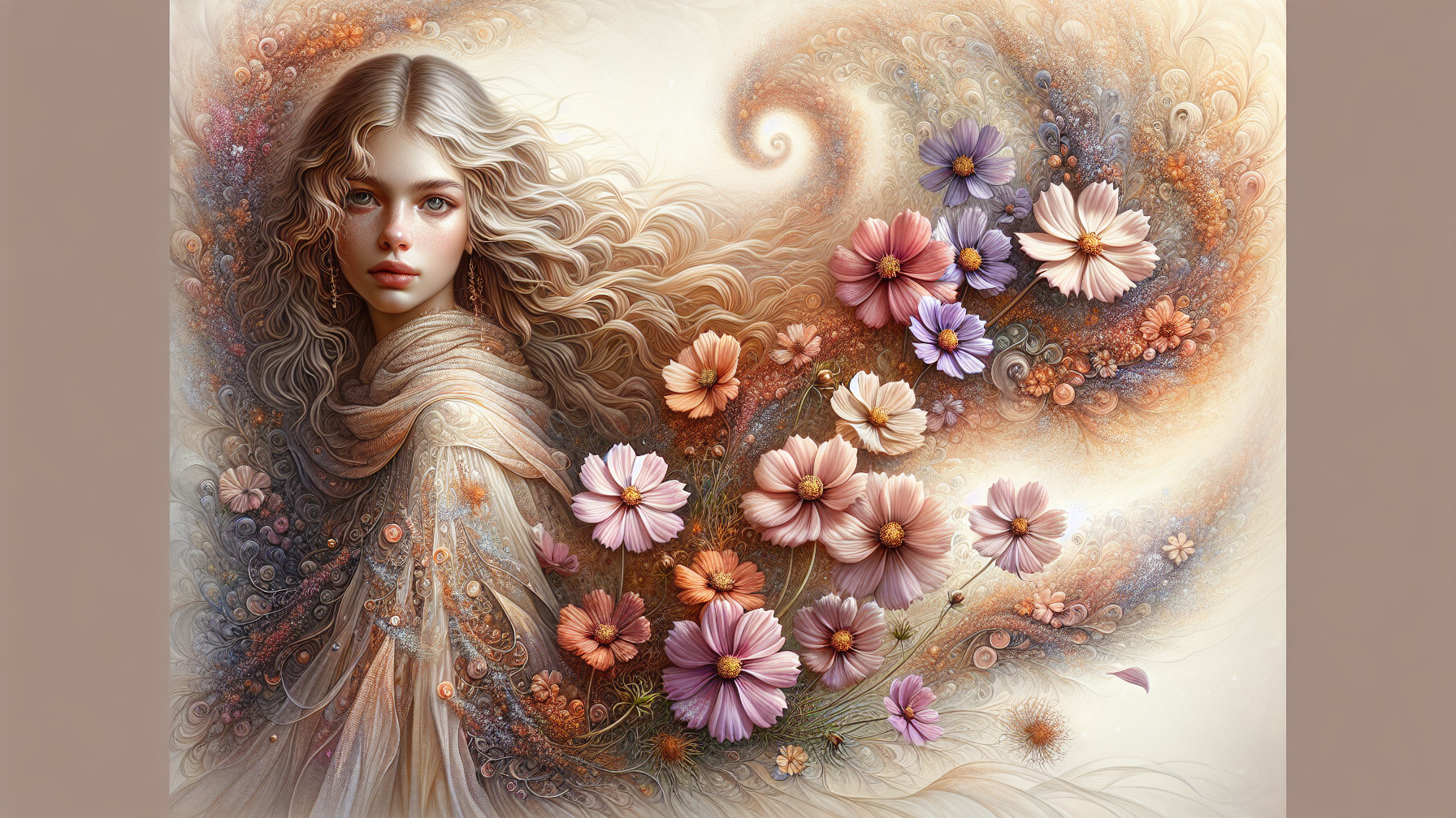 Ethereal Portrait of a Young Woman with Flowers