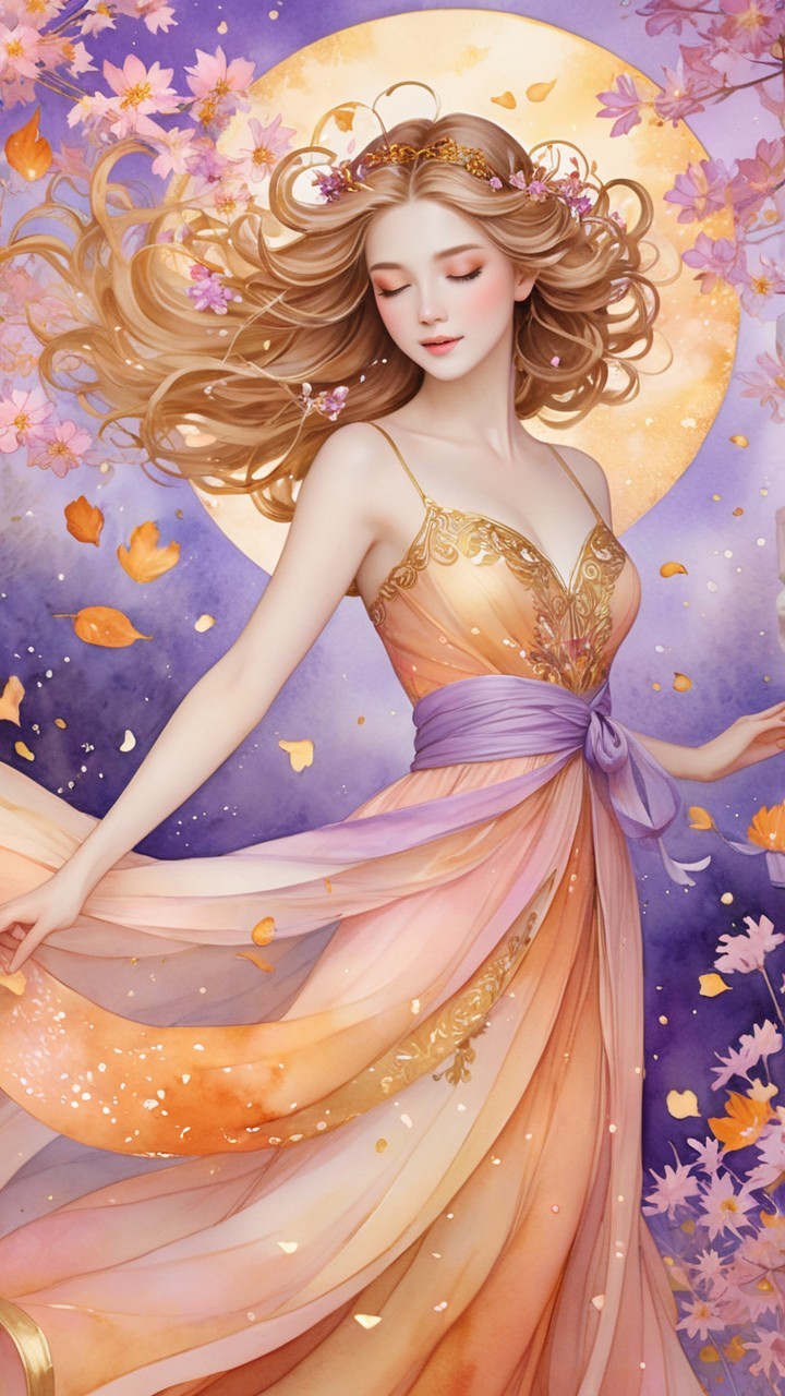 Graceful Woman in Pastel Gown with Floral Accents