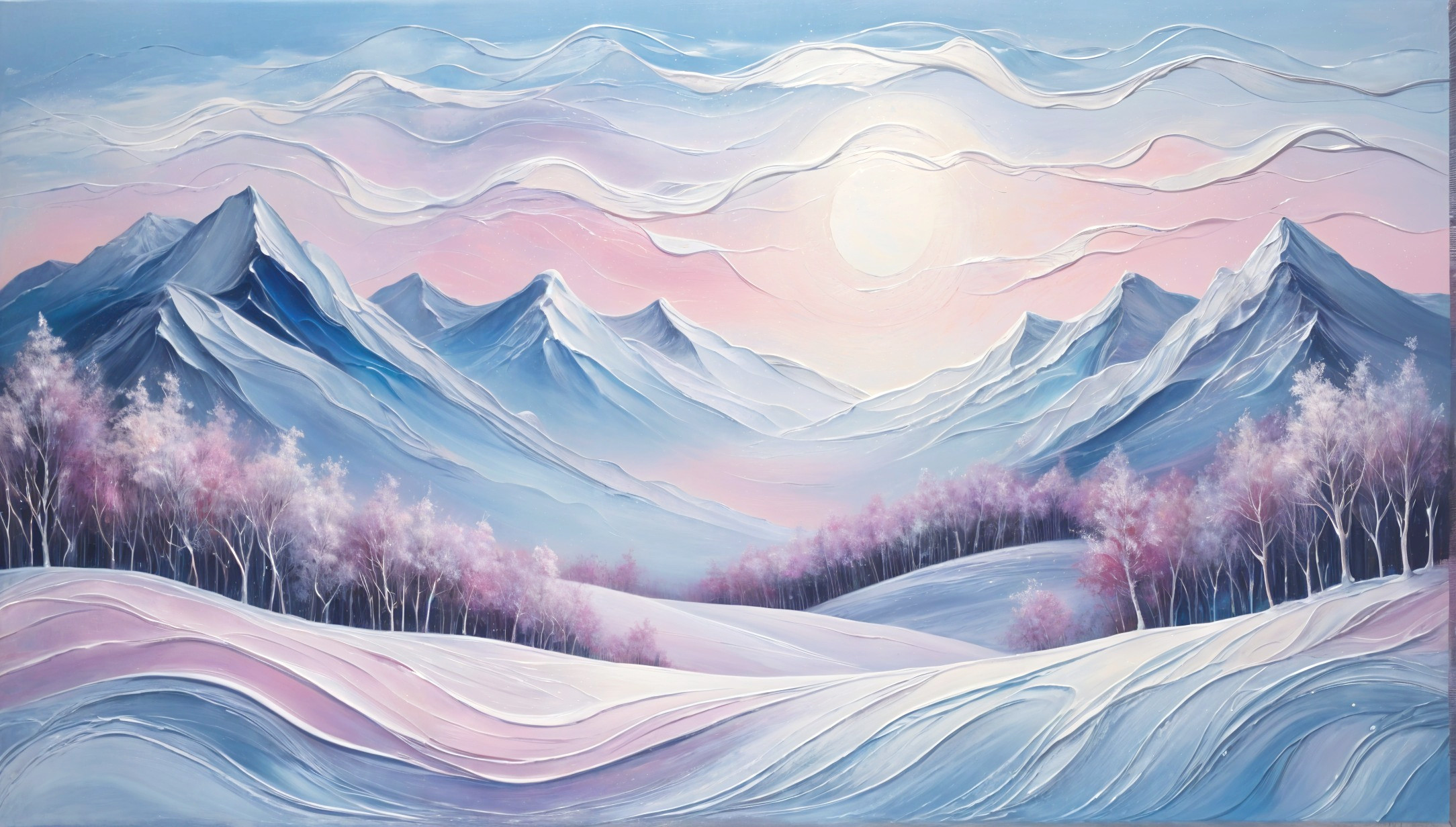 Serene Winter Landscape with Snowy Hills and Mountains