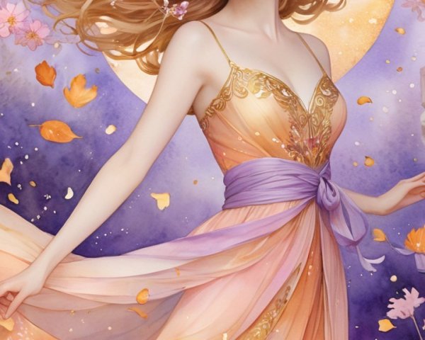 Graceful Woman in Pastel Gown with Floral Accents