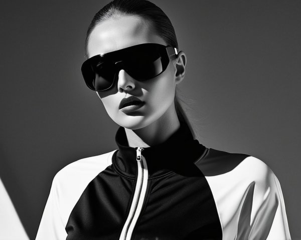 Black and White Portrait with Oversized Sunglasses