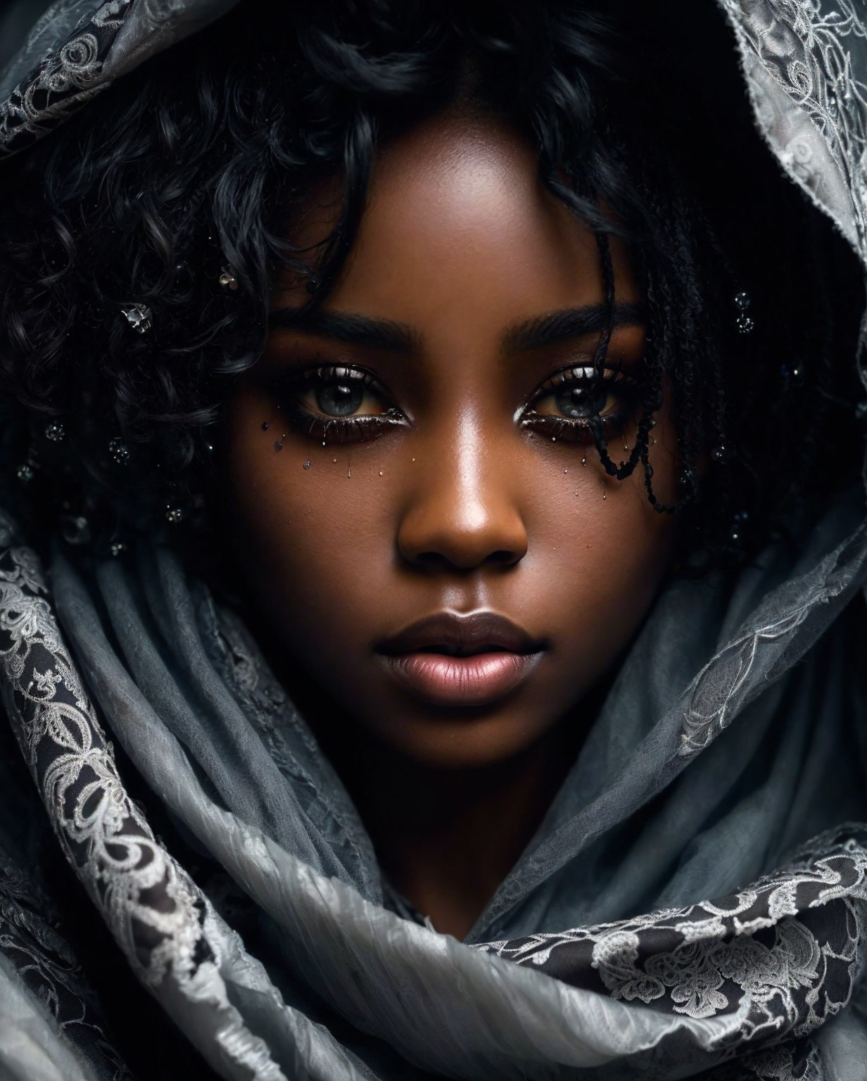 Close-Up Portrait of a Young Woman with Veil and Accents