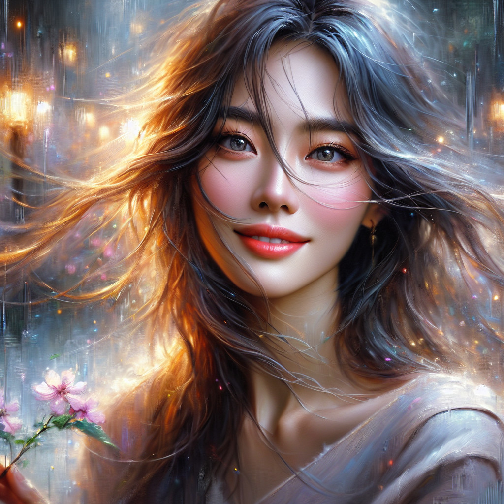 Portrait of a Young Woman with Flowing Hair and Flowers