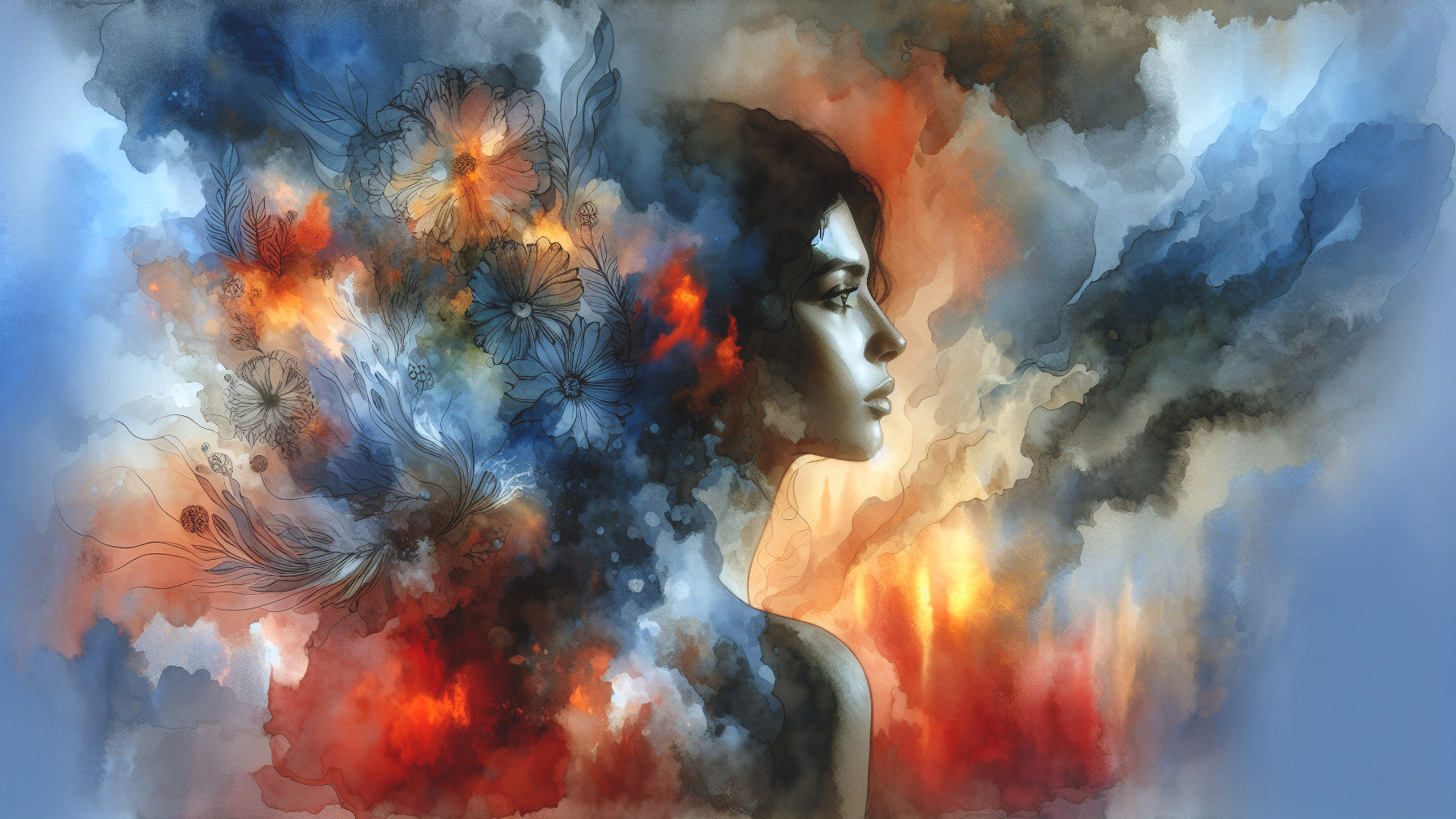 Ethereal Portrait of a Woman with Colorful Swirls