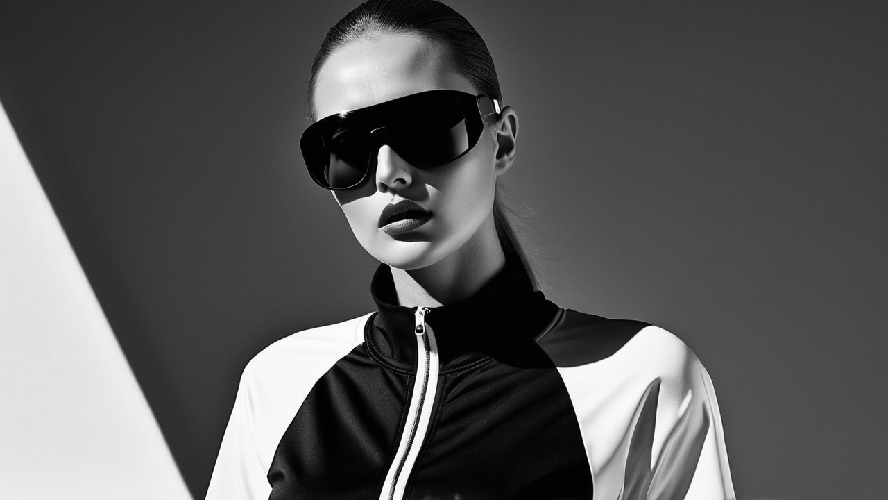 Black and White Portrait with Oversized Sunglasses