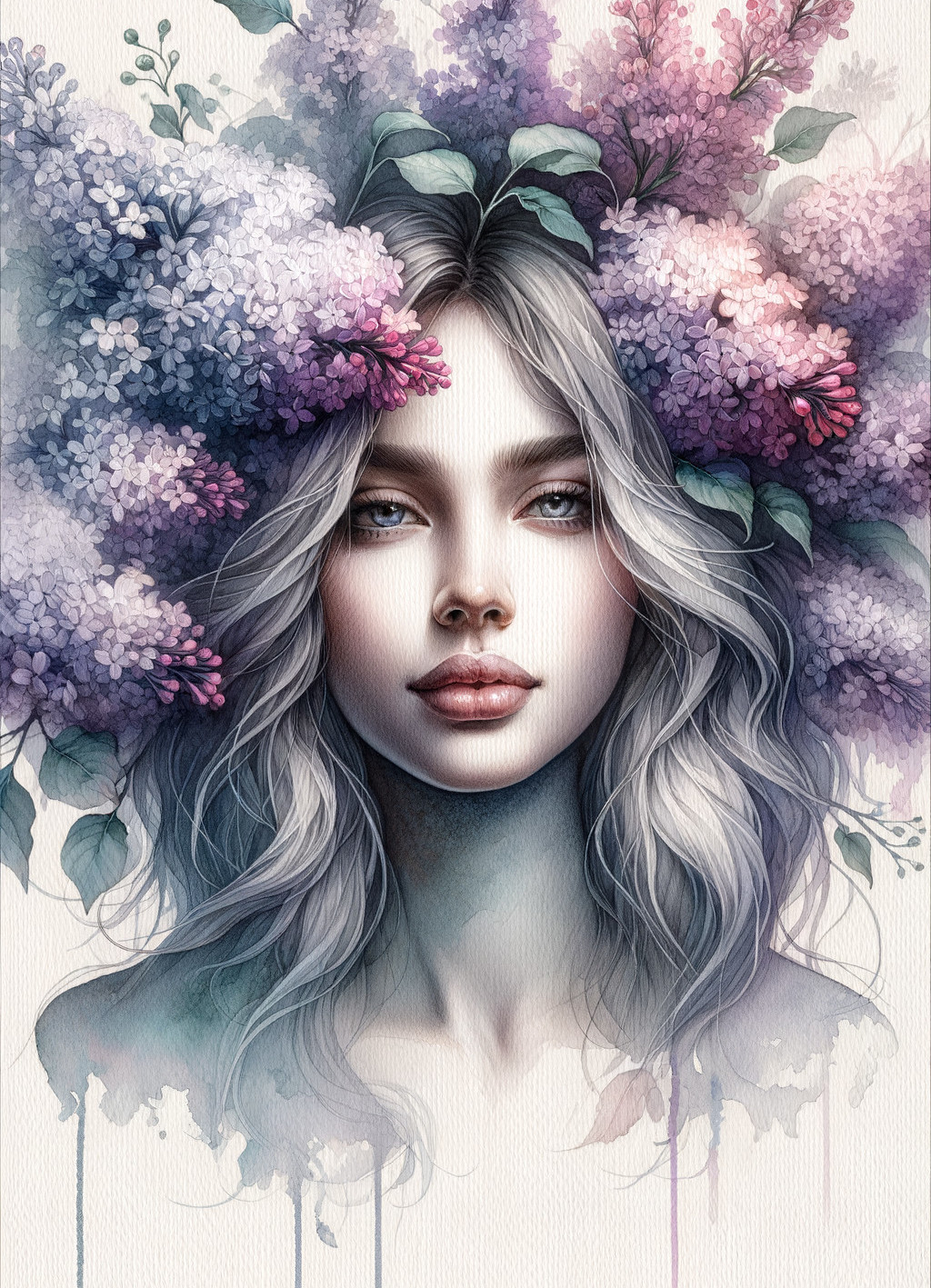 Portrait of a Young Woman Surrounded by Flowers