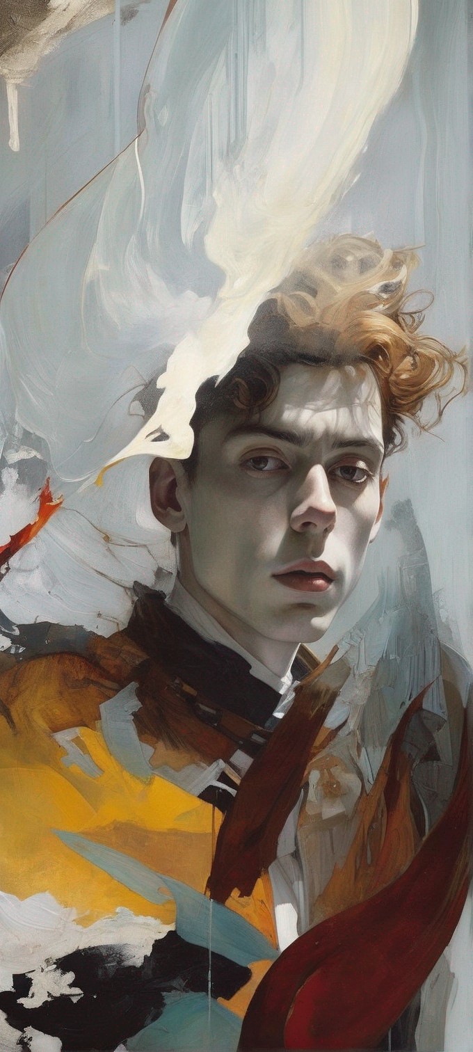 Portrait of a man with abstract brush strokes in colors