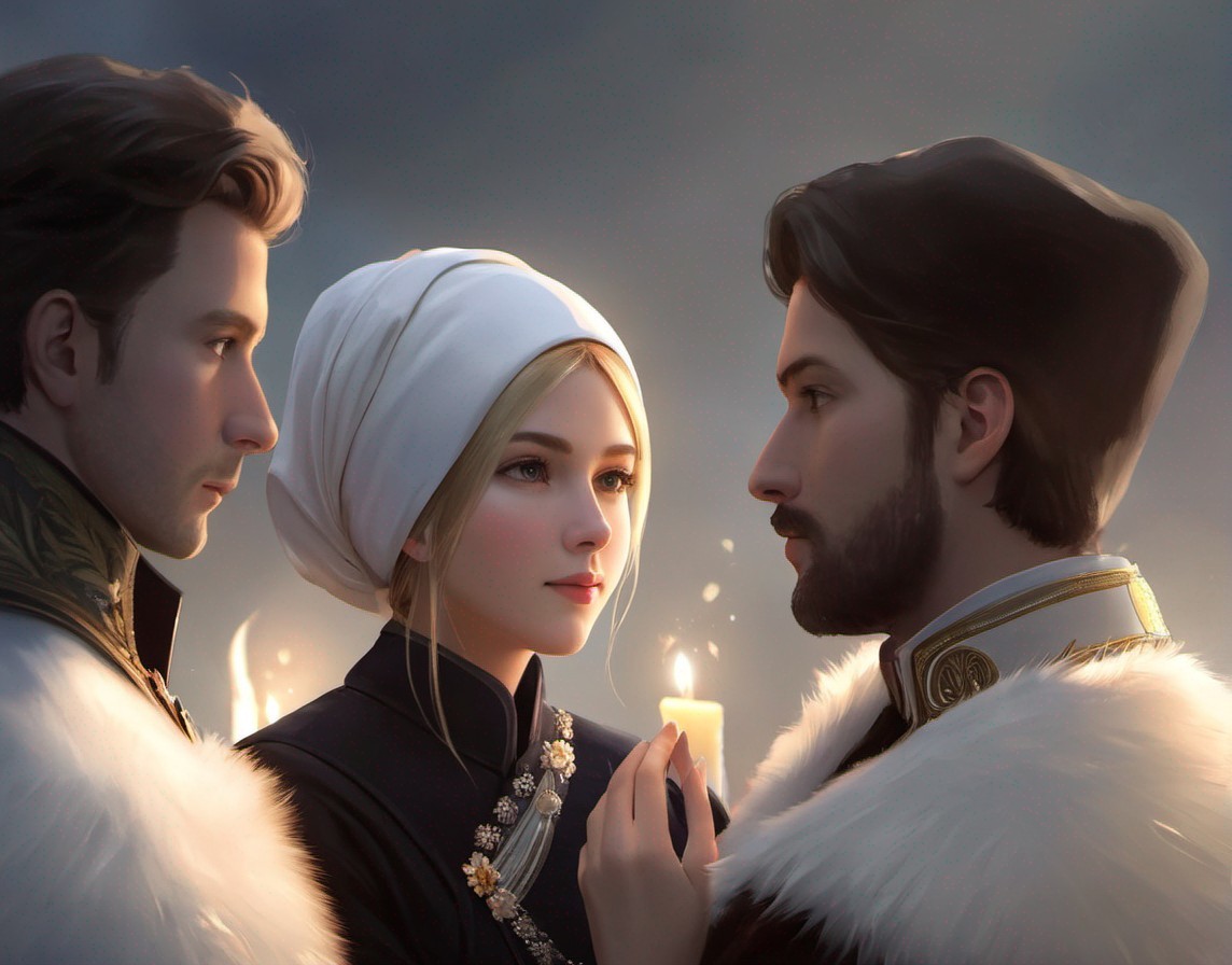 Regal Attire with Candlelight Creating Intrigue