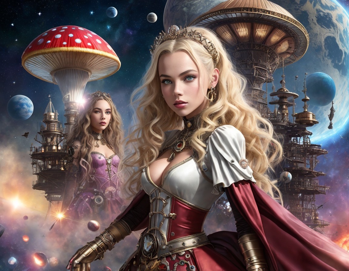 Fantasy Female Characters Against Cosmic Backdrop