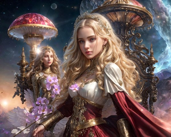 Fantasy Artwork of Woman in Regal Attire with Mirror