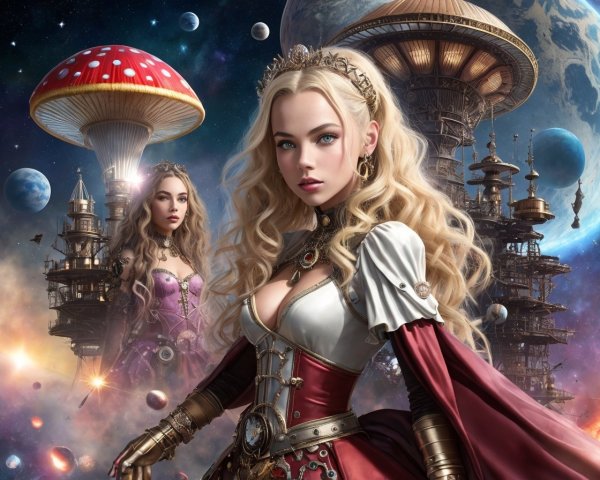 Fantasy Female Characters Against Cosmic Backdrop