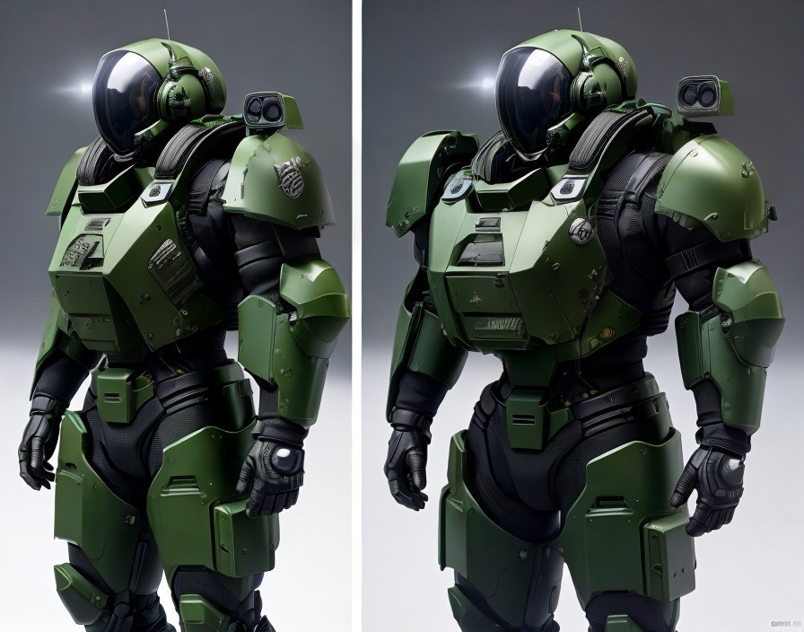 Detailed Green and Black Futuristic Robotic Suit Design