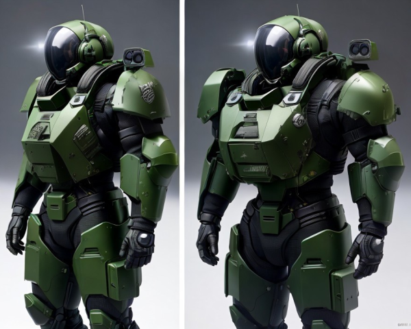 Detailed Green and Black Futuristic Robotic Suit Design