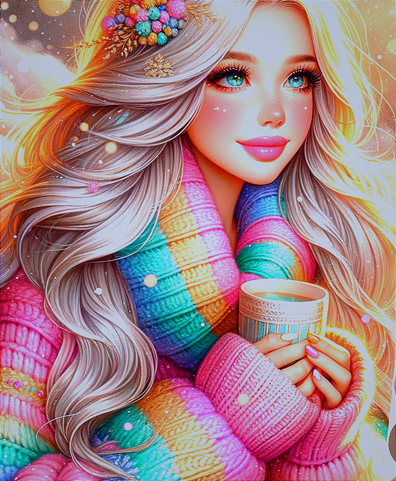 Young woman with silver hair in a winter setting