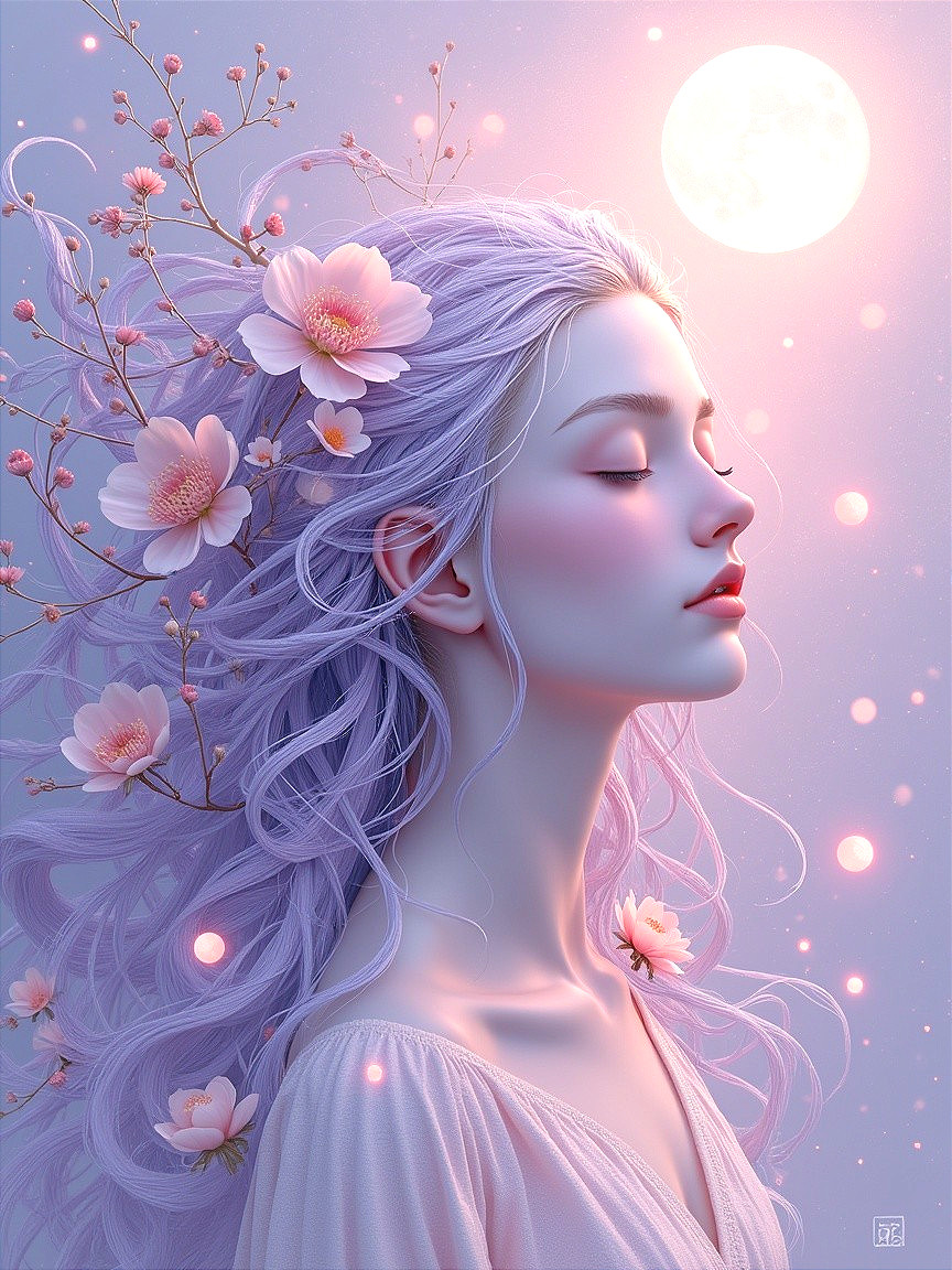 Serene Portrait of a Young Woman with Lavender Hair