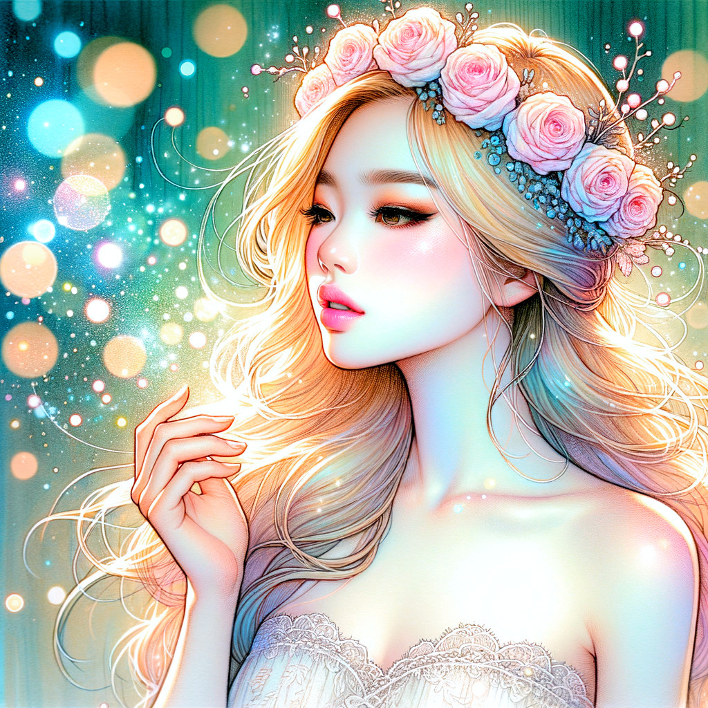Young Woman with Floral Crown in Dreamy Setting