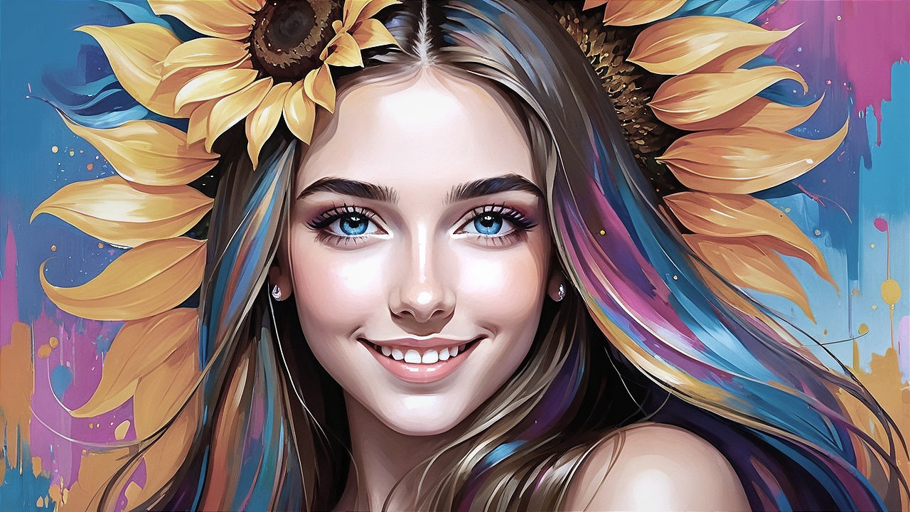 Vibrant Portrait of a Young Woman with Sunflowers