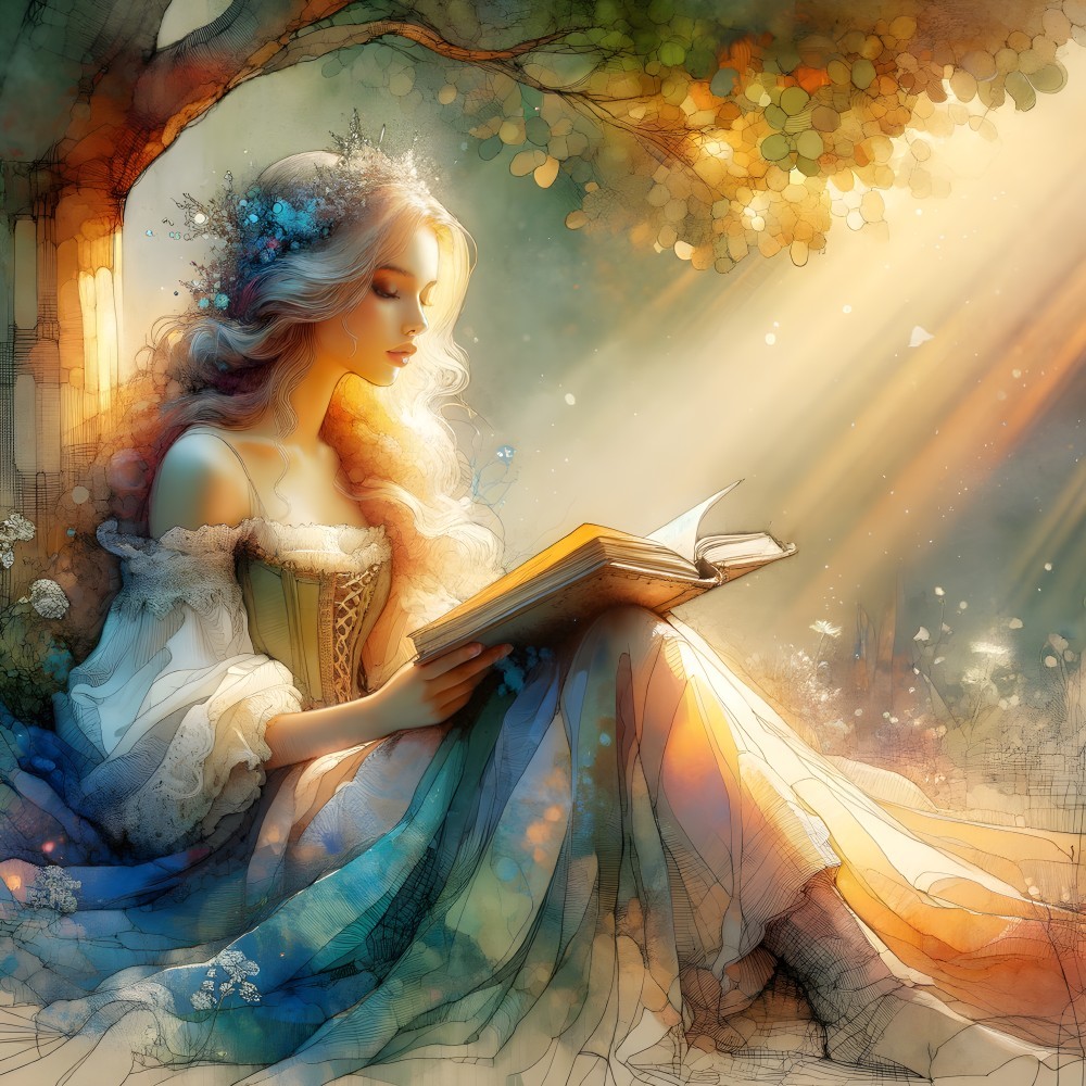 Young Woman Reading Under a Tree in Soft Light