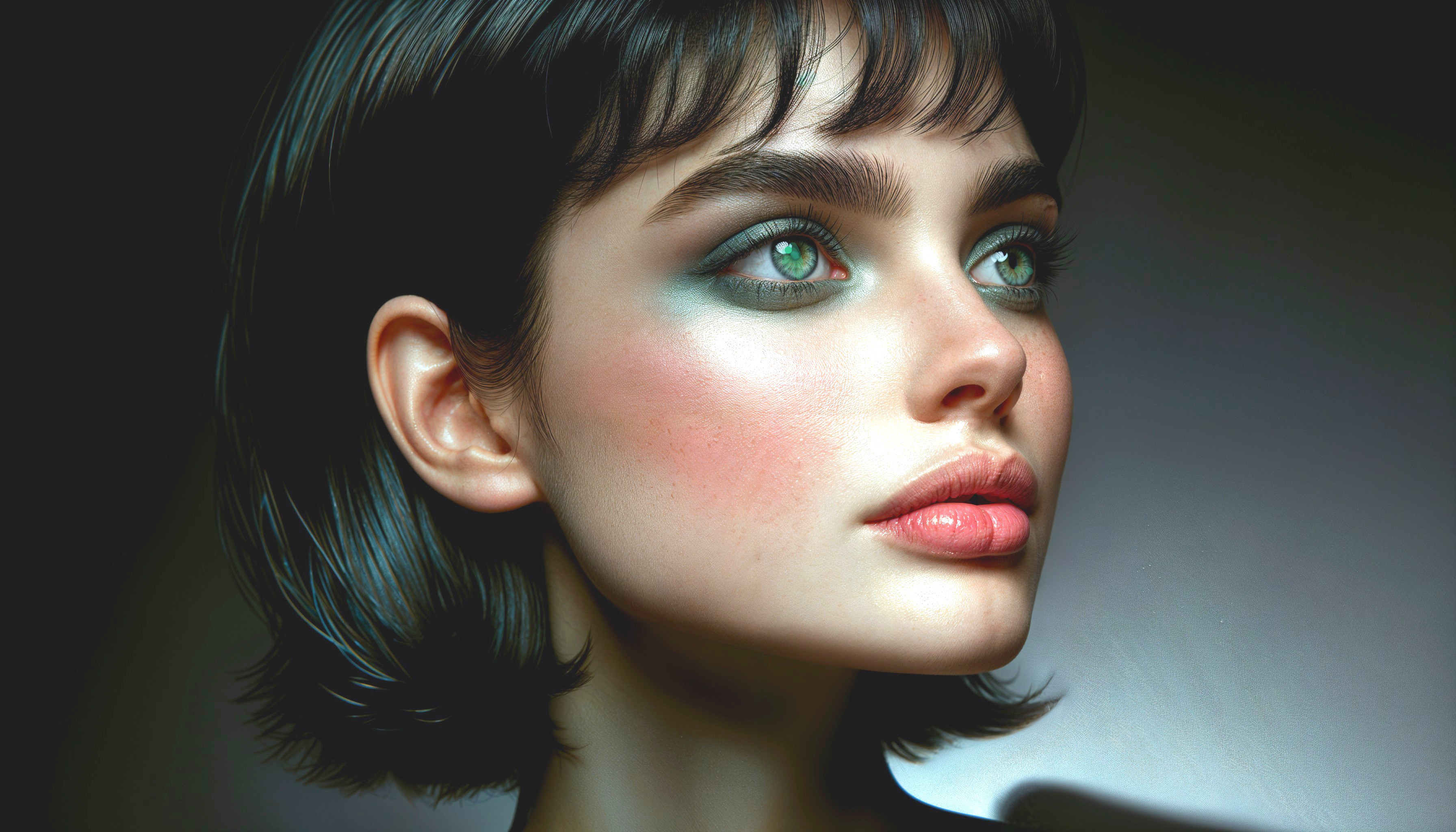 Close-Up Portrait of a Young Woman with Green Eyes