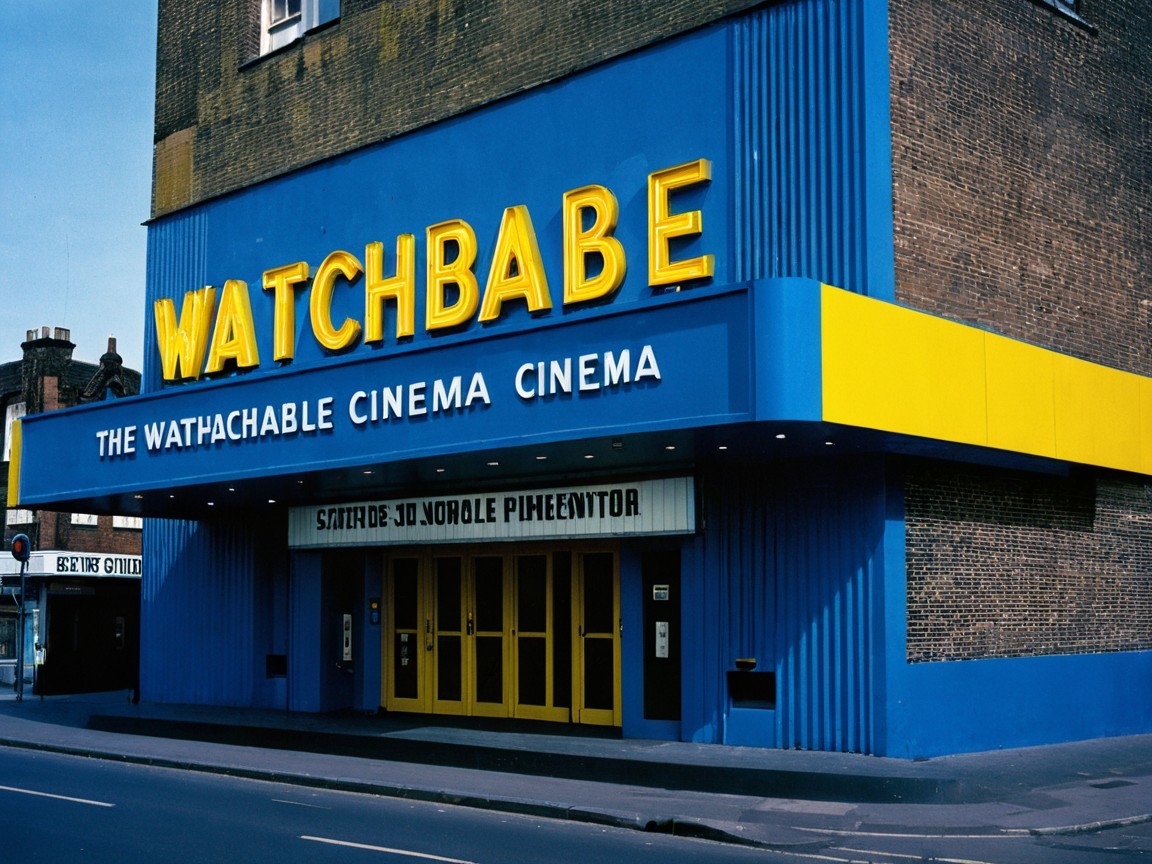 Vibrant Exterior of Watchbabe Cinema in Yellow and Blue