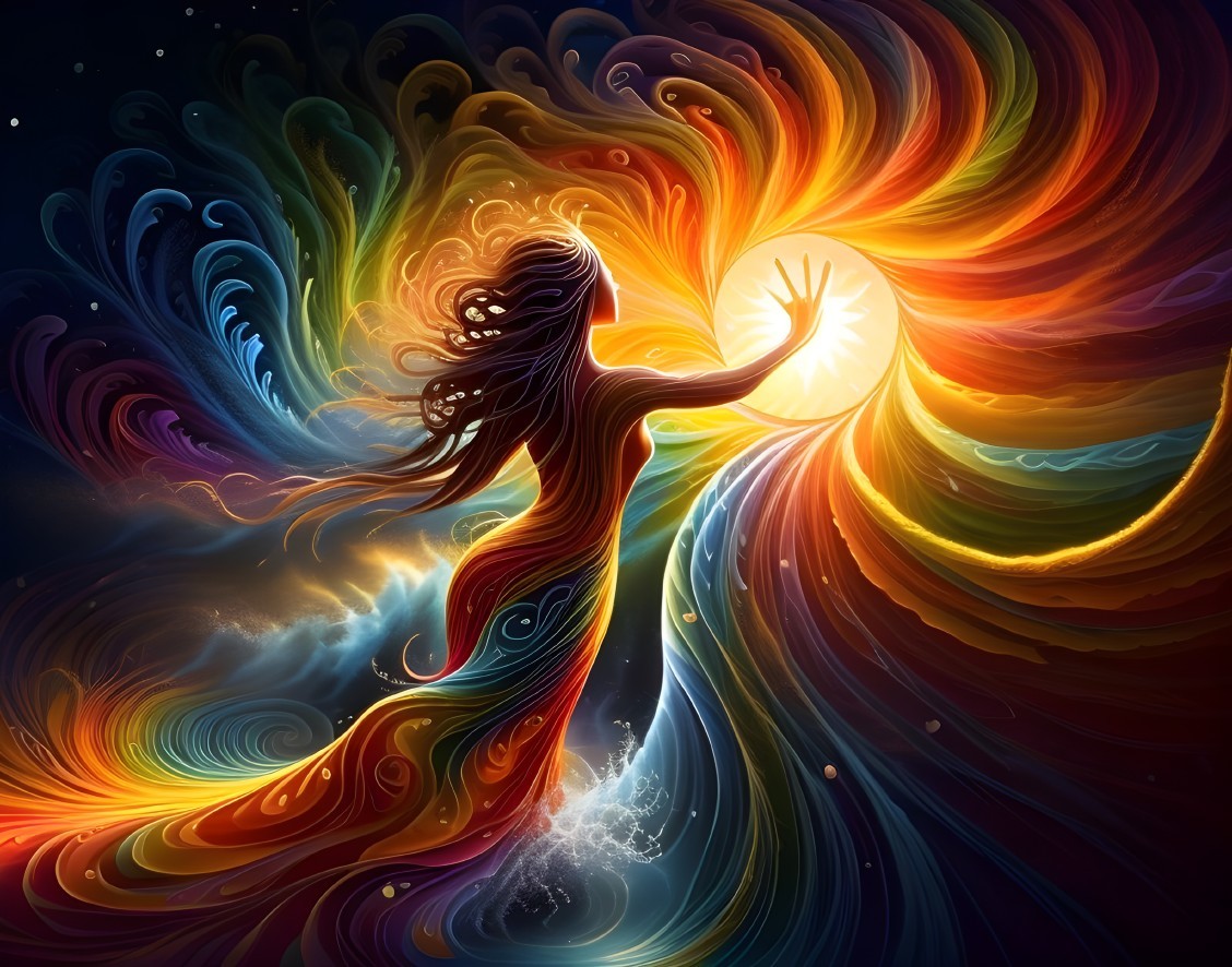 Vibrant Composition of Silhouette Reaching for Sun