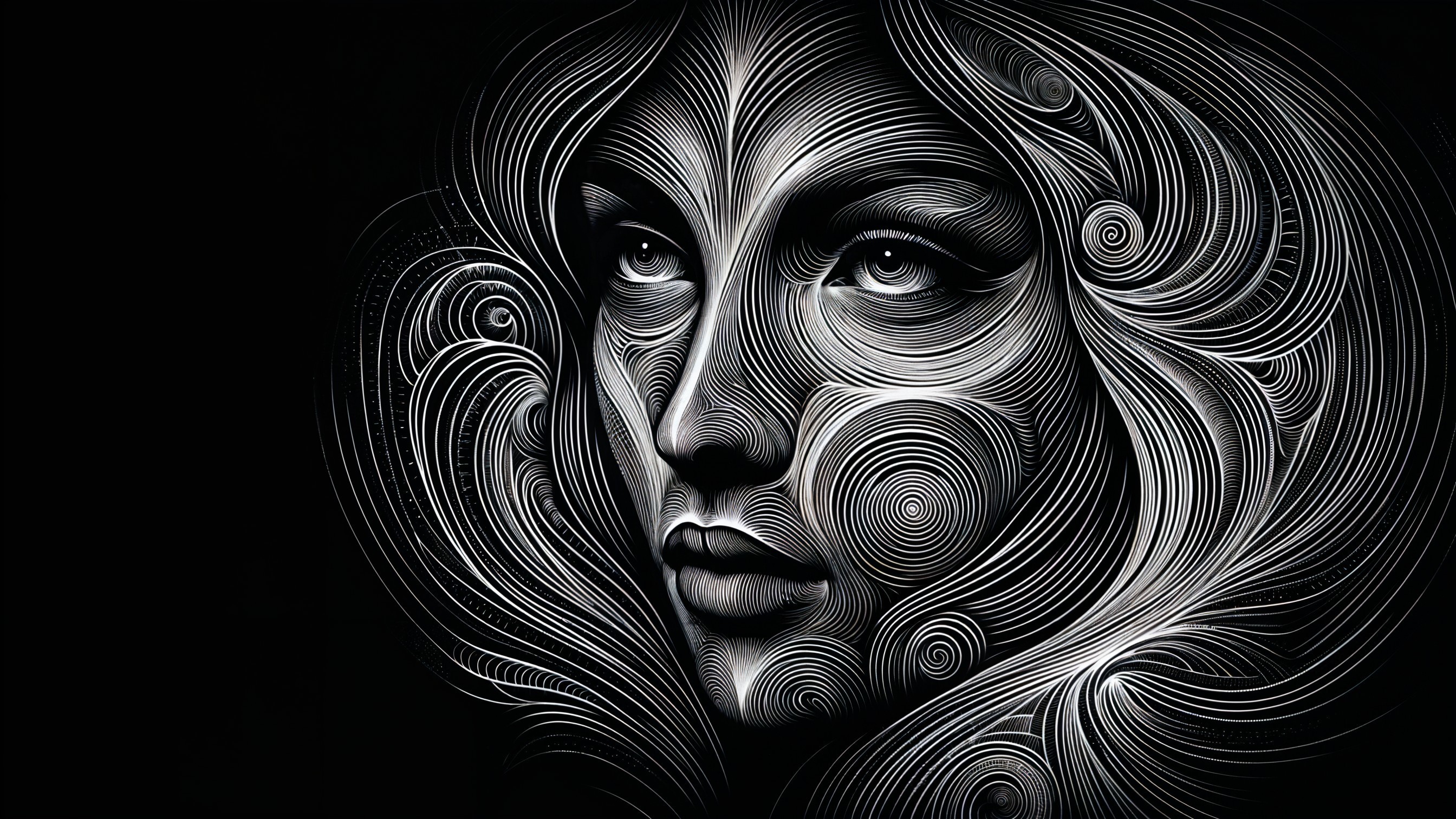 Monochromatic Portrait of a Woman with Dynamic Patterns