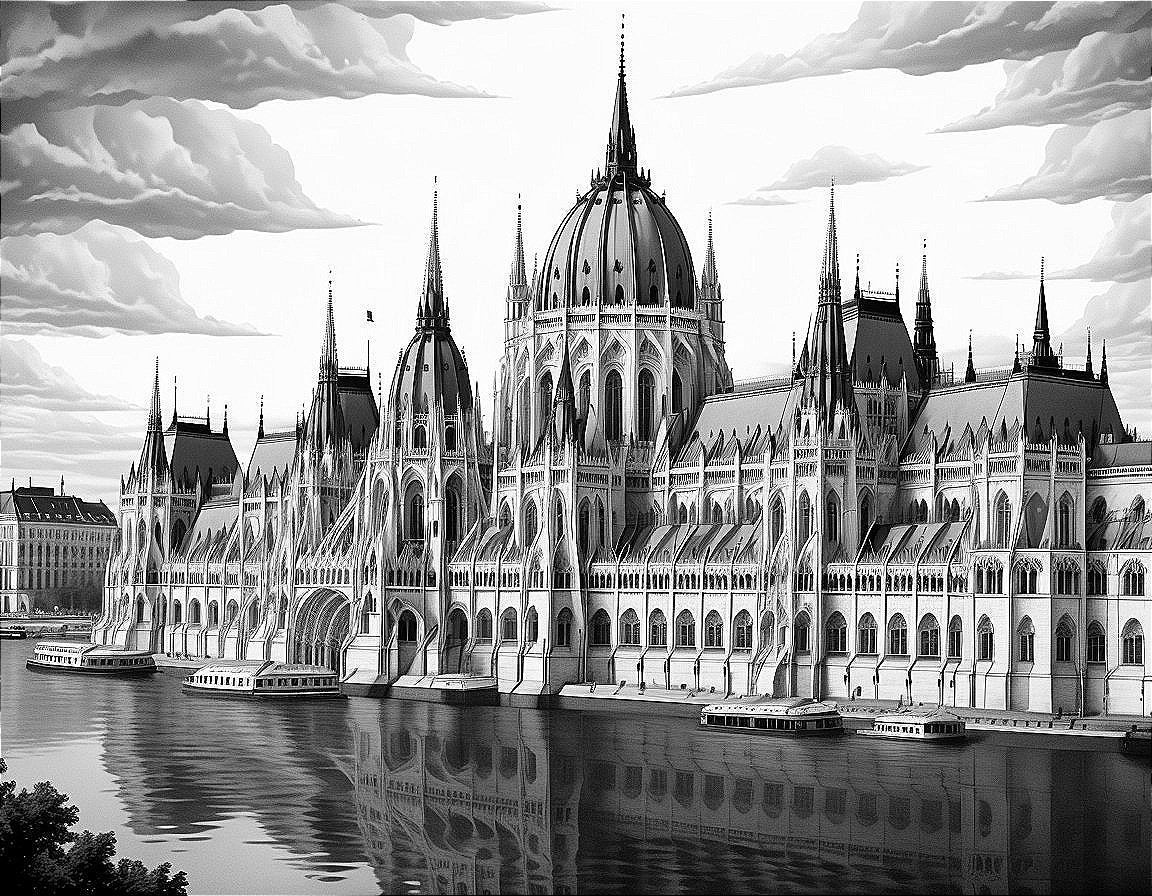 Majestic Parliament Building by River with Dramatic Sky