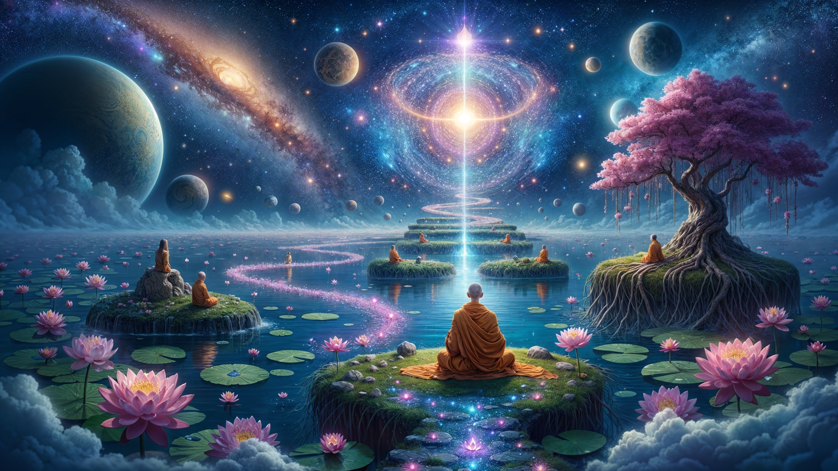 Meditation in a Cosmic Landscape with Floating Islands